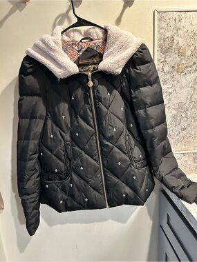 Ya Ya Club Black Quilted Puffer Jacket with Cream Sherpa Hood Lining